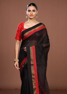 Black Matka Silk Saree With Blouse Piece