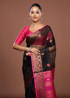 Black Matka Silk Saree With Blouse Piece