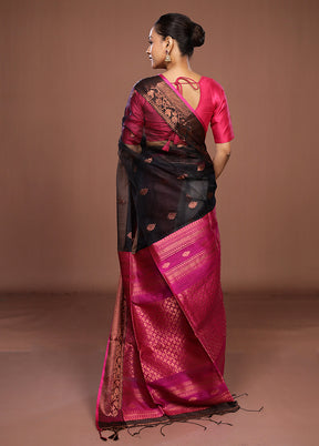 Black Matka Silk Saree With Blouse Piece