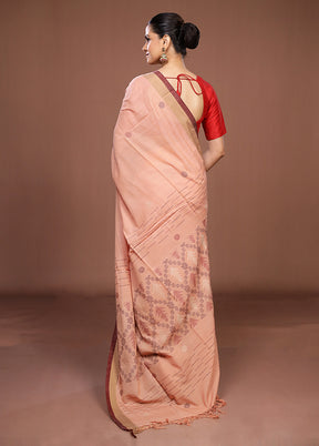Cream Matka Silk Saree With Blouse Piece