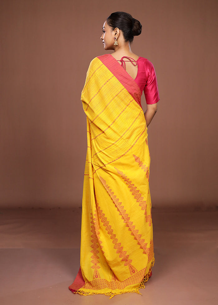 Yellow Matka Silk Saree With Blouse Piece