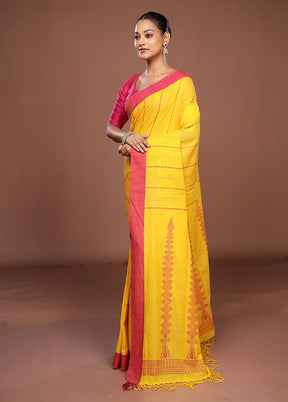 Yellow Matka Silk Saree With Blouse Piece