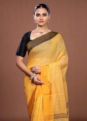 Yellow Matka Silk Saree With Blouse Piece