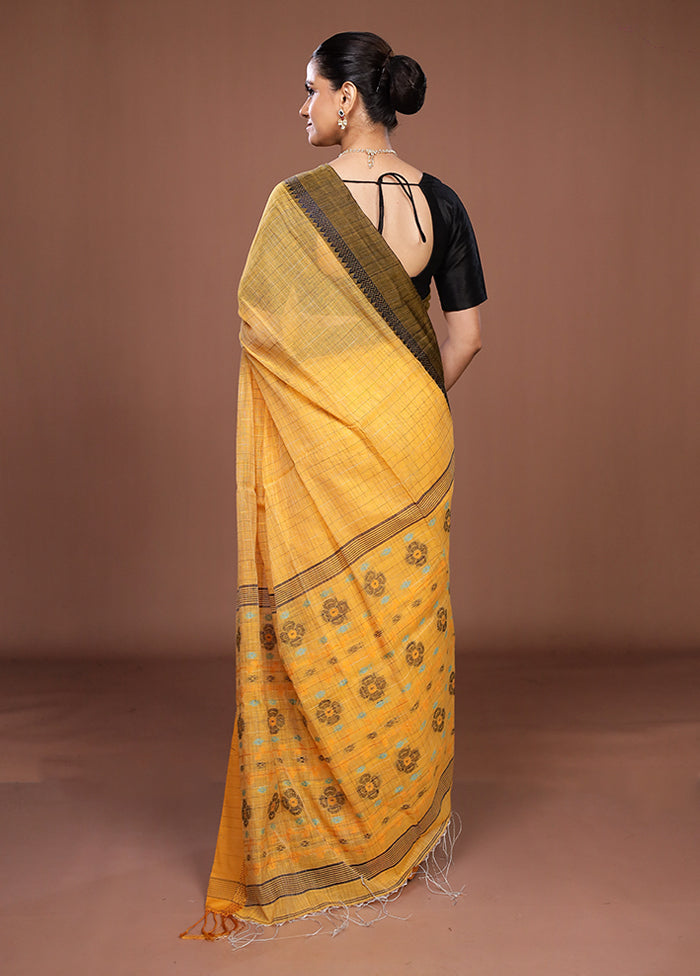 Yellow Matka Silk Saree With Blouse Piece