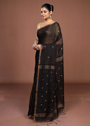 Black Matka Silk Saree With Blouse Piece