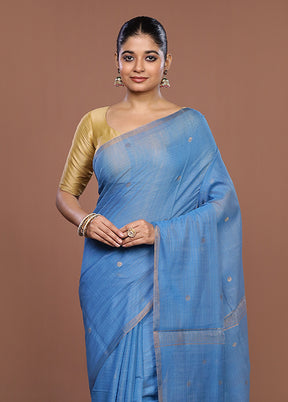Blue Matka Silk Saree With Blouse Piece