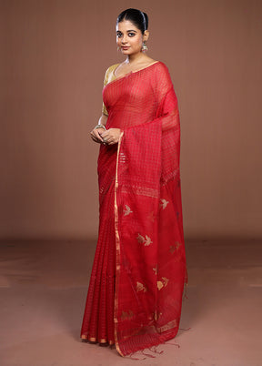 Red Matka Silk Saree With Blouse Piece