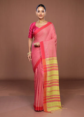 Pink Matka Silk Saree With Blouse Piece