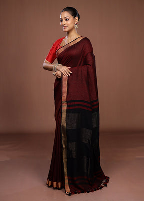 Maroon Matka Silk Saree With Blouse Piece