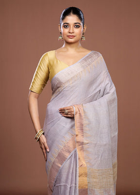 Grey Linen Silk Saree With Blouse Piece