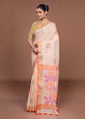 Pink Linen Silk Saree With Blouse Piece