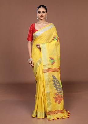 Yellow Linen Silk Saree With Blouse Piece