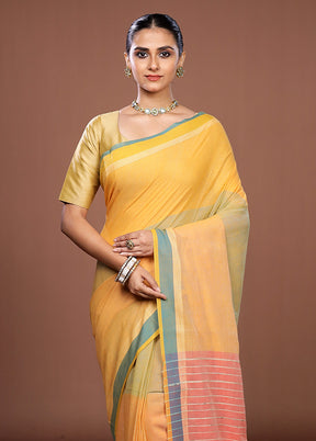 Yellow Matka Silk Saree With Blouse Piece