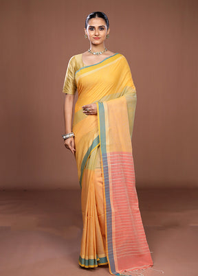 Yellow Matka Silk Saree With Blouse Piece