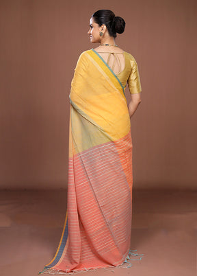 Yellow Matka Silk Saree With Blouse Piece
