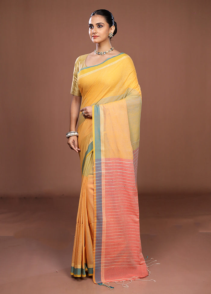 Yellow Matka Silk Saree With Blouse Piece