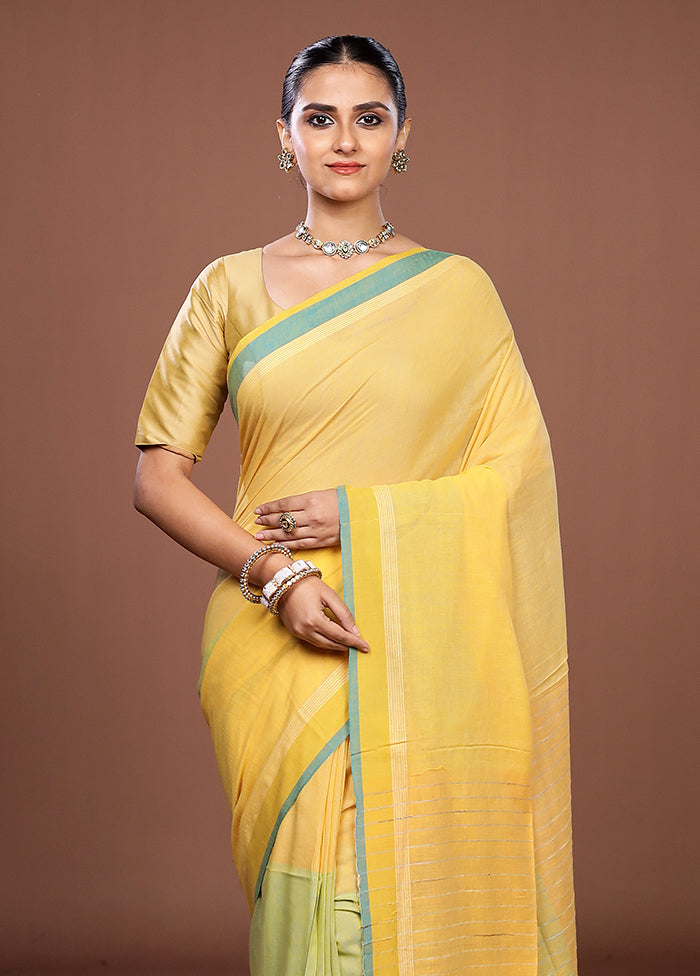 Yellow Matka Silk Saree With Blouse Piece