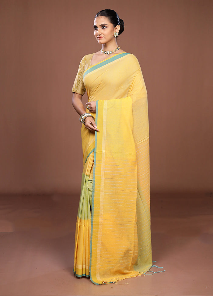 Yellow Matka Silk Saree With Blouse Piece