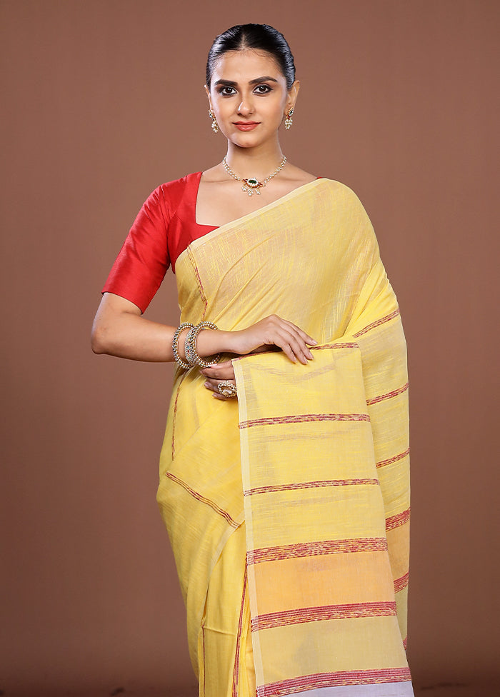 Yellow Matka Silk Saree With Blouse Piece