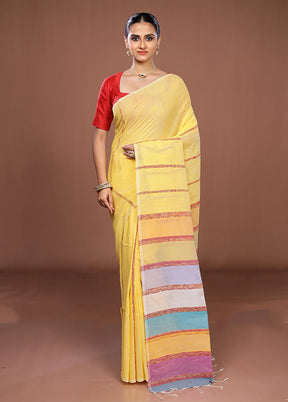 Yellow Matka Silk Saree With Blouse Piece