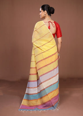 Yellow Matka Silk Saree With Blouse Piece