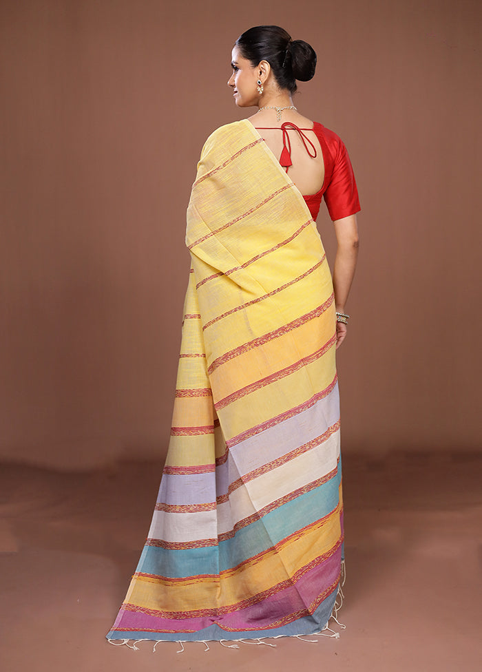 Yellow Matka Silk Saree With Blouse Piece