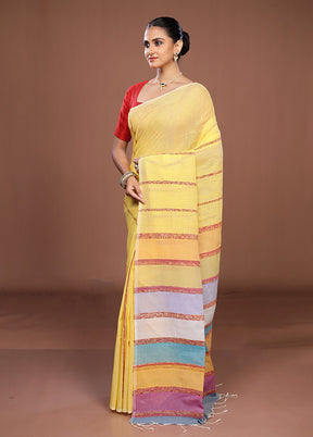 Yellow Matka Silk Saree With Blouse Piece