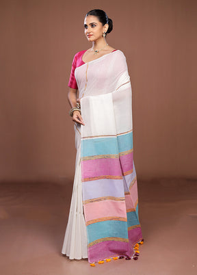 White Matka Silk Saree With Blouse Piece