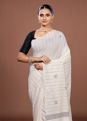 White Matka Silk Saree With Blouse Piece