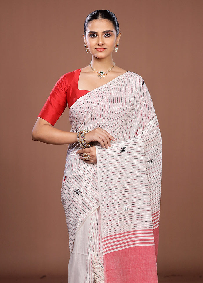 White Matka Silk Saree With Blouse Piece