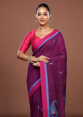 Purple Matka Silk Saree With Blouse Piece