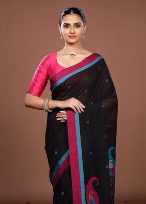 Black Matka Silk Saree With Blouse Piece