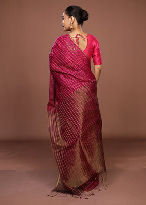 Pink Handloom Matka Pure Silk Saree With Blouse Piece