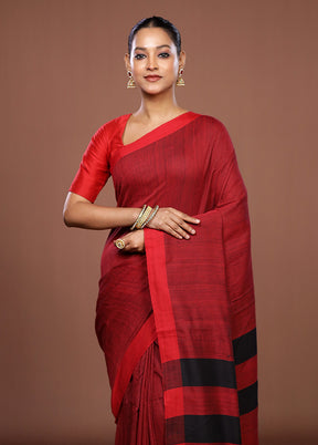 Red Matka Silk Saree With Blouse Piece