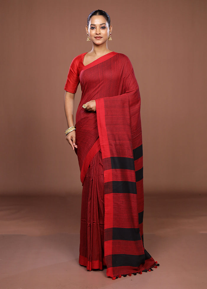 Red Matka Silk Saree With Blouse Piece