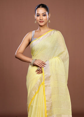 Yellow Linen Silk Saree With Blouse Piece