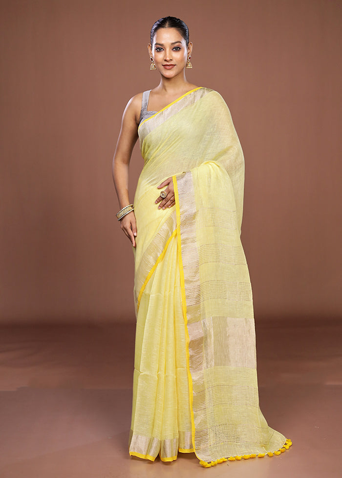 Yellow Linen Silk Saree With Blouse Piece