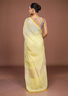 Yellow Linen Silk Saree With Blouse Piece