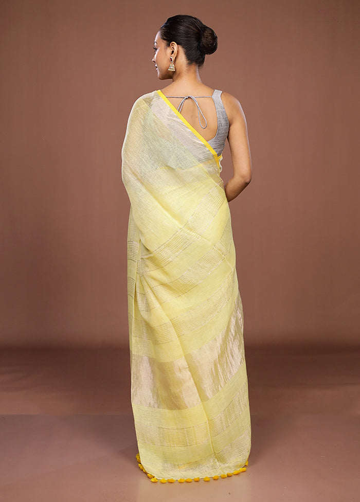 Yellow Linen Silk Saree With Blouse Piece