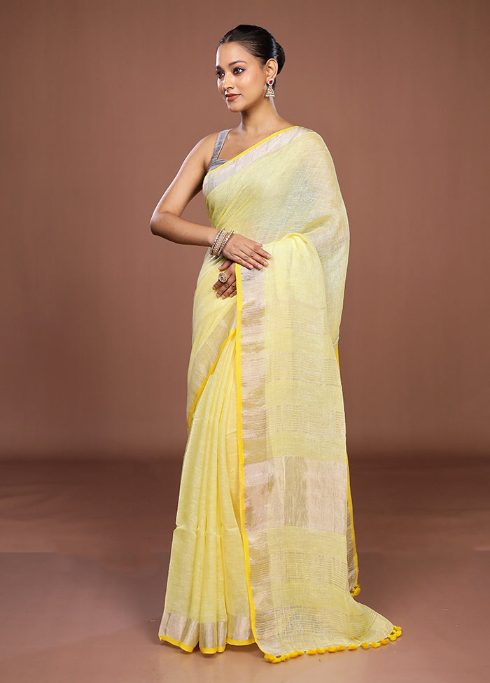 Yellow Linen Silk Saree With Blouse Piece