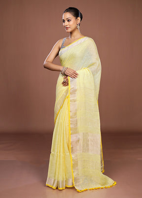 Yellow Linen Silk Saree With Blouse Piece