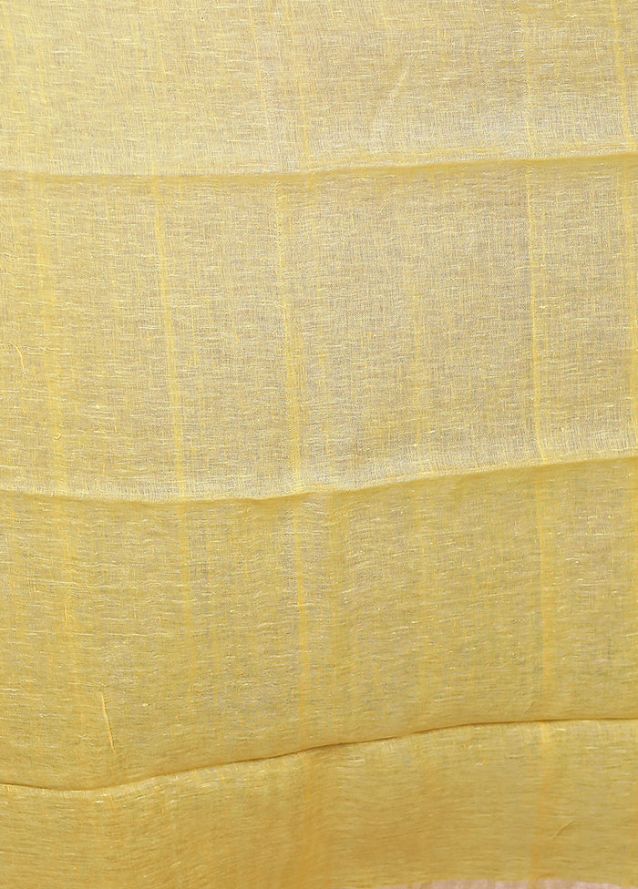Yellow Linen Silk Saree With Blouse Piece