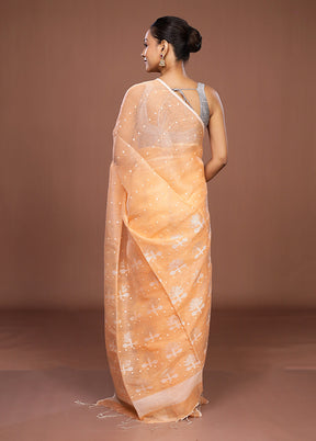 Pink Linen Silk Saree With Blouse Piece