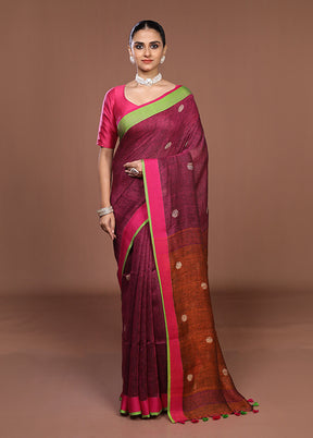 Purple Linen Silk Saree With Blouse Piece