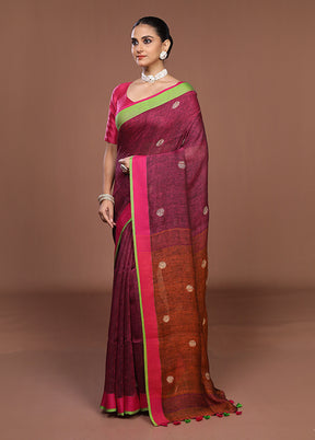 Purple Linen Silk Saree With Blouse Piece