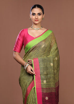 Blue Linen Silk Saree With Blouse Piece