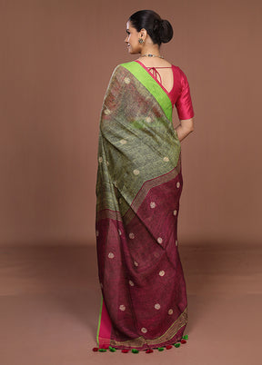 Blue Linen Silk Saree With Blouse Piece