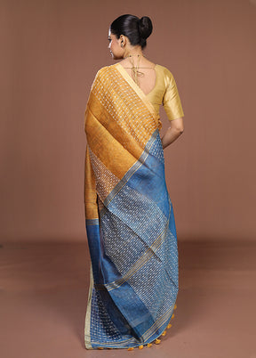Blue Linen Silk Saree With Blouse Piece
