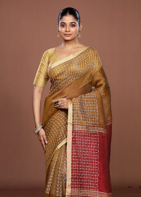Yellow Linen Silk Saree With Blouse Piece