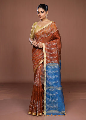 Maroon Linen Silk Saree With Blouse Piece